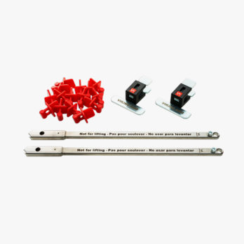 Content of Viking Arm Decking Kit DK2 - showing 2 x clamp shaft extenders, 2 x clamp lock and 15 spacers